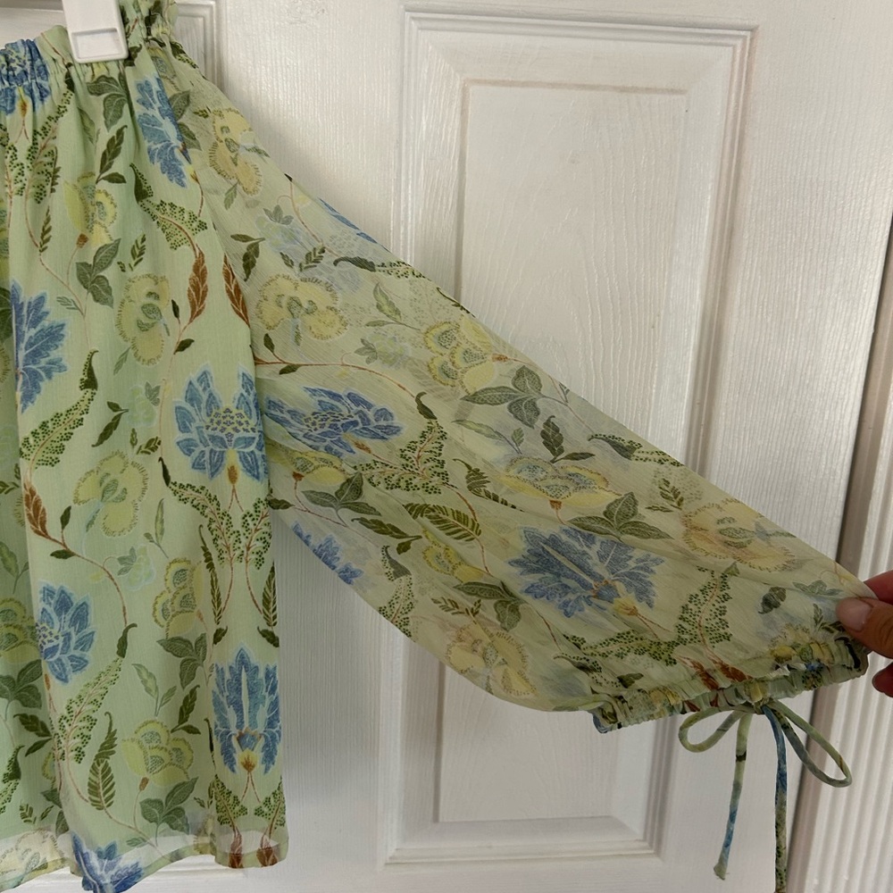 NWT LOFT Mint Green Floral Off-Shoulder Top - Picture 2 of 5